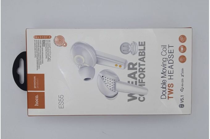 Наушники вакуумные беспроводные HOCO ES55 Songful TWS wiereless headset Bluetooth (белый) (УЦЕНКА! МЯТАЯ УПАКОВКА)