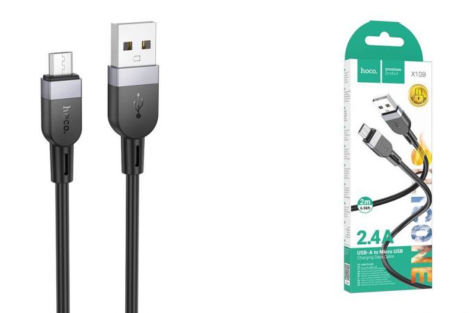 Кабель USB - MicroUSB HOCO X109 (черный) 2м силиконовый