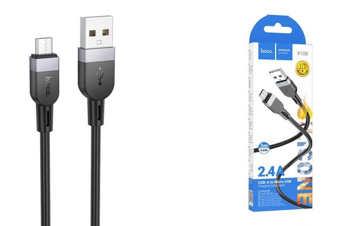 Кабель USB - MicroUSB HOCO X109 (черный) 3м силиконовый