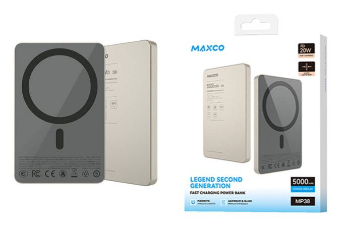 Универсальный дополнительный аккумулятор Power Bank MAXCO MP39 Magnetic fast charging (10000mAh) Titanium Gold