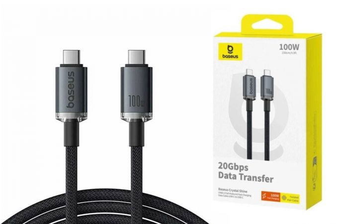 Кабель USB Type-C - USB Type-C BASEUS Crystal Shine USB3.2 Full Featured Fast Charging 100W 1.5m 20GB Cluster Black