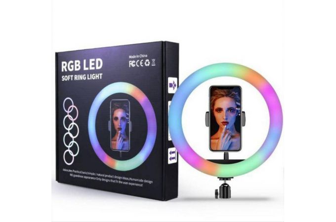 Кольцевая лампа RGB многоцветная (20 см) MJ20 для фото и видеосъемки (без треноги, черный)