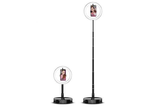 Кольцевая лампа настольная/напольная  портативная складная (26 см) для фото и видеосъемки с штативом