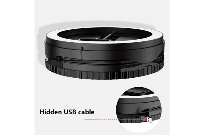 Кольцевая лампа настольная/напольная  портативная складная (26 см) для фото и видеосъемки с штативом