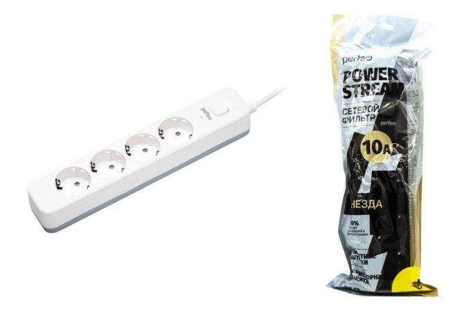 Сетевой фильтр Perfeo "POWER STREAM", 2500W, 2,0м, 4 розетки, 3 USB (белый) (У)