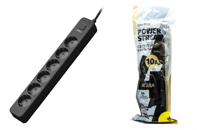 Сетевой фильтр Perfeo "POWER STREAM", 2500W, 3,0м, 6 розеток (черный)
