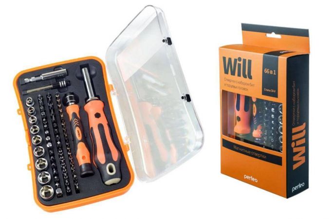 Набор инструмента отверток и головок Perfeo Will с битами (насадками) 66 в 1