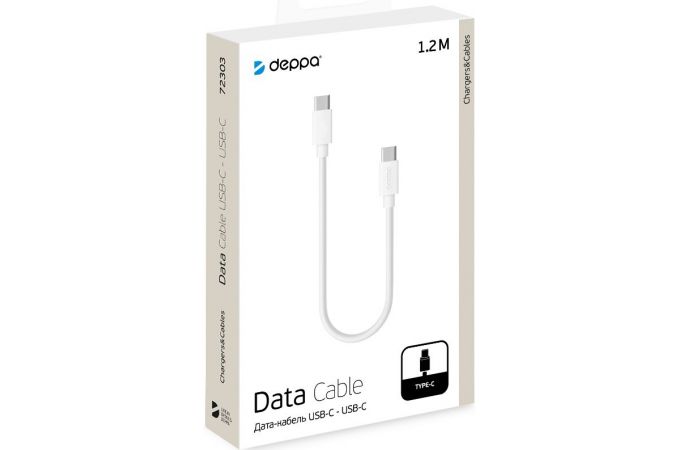 Кабель USB Type-C - USB Type-C Deppa (72303) 3A (белый) 1,2м