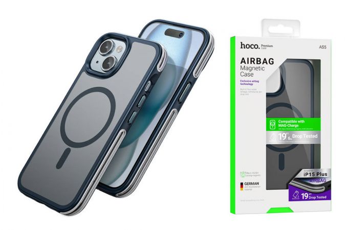 Чехол для телефона iPhone 15 HOCO 19ft anti-fall flexible airbag magnetic case тонкий (синий) (AS5)