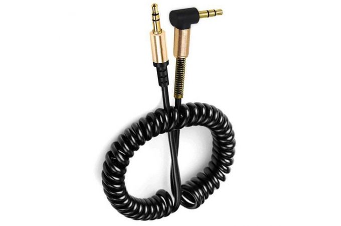 Кабель аудио AUX выход 3,5/выход3,5 1 метр витой  угловой (цвет в ассортименте)