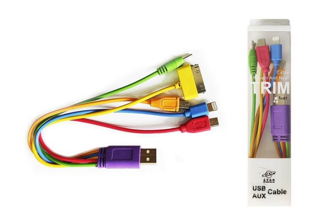 Кабель USB 5 в 1 TRIM micro/mini/Nokia 6101/iPhone 4/iPhone (белый) 0,3м витой