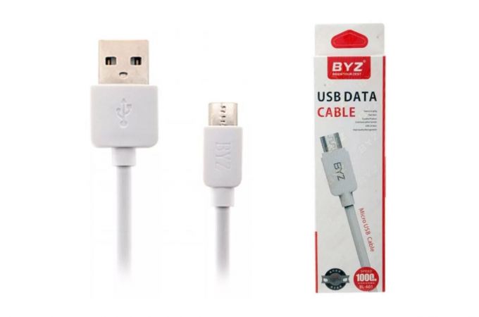 Кабель USB - MicroUSB BYZ BL-601 в упаковке (белый)