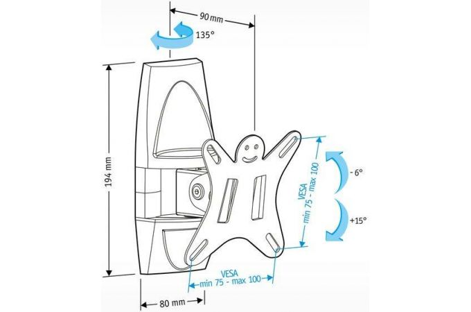 Кронштейн для LCD TV  HOLDER LCDS-5003 10" – 26", 25 кг, расстояние от стены 90мм.