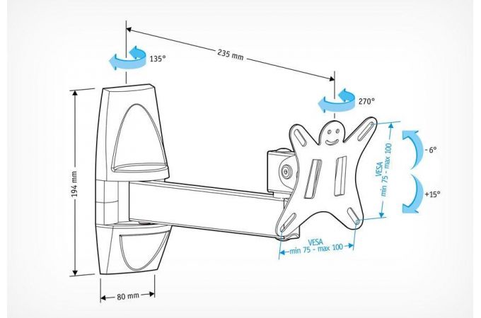 Кронштейн для LCD TV  HOLDER LCDS-5004 10" – 26", 25 кг, расстояние от стены 80 - 235мм.