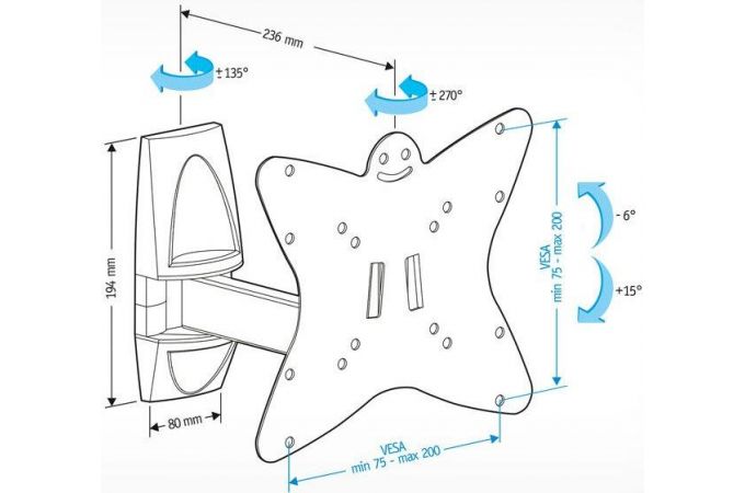 Кронштейн для LCD TV  HOLDER LCDS-5037 19" – 37", 30 кг, расстояние от стены 95 - 236мм.