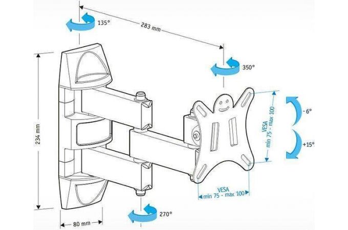 Кронштейн для LCD TV  HOLDER LCDS-5039 10" – 26", 25 кг, расстояние от стены 117 -283мм.