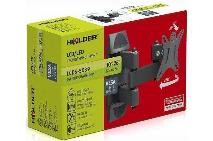 Кронштейн для LCD TV  HOLDER LCDS-5039 10" – 26", 25 кг, расстояние от стены 117 -283мм.
