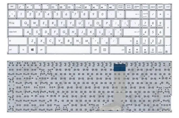 Клавиатура для ноутбука Asus X756 белая без рамки (горизонтальный Enter)
