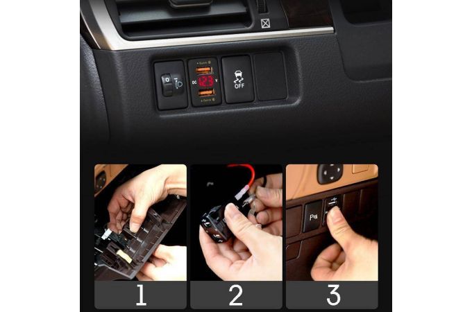 Автомобильное зарядное устройство АЗУ USB TDS TS-CAU56 врезной (черный, дисплей зеленый)