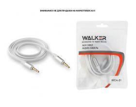 Кабель аудио AUX WALKER 3,5мм A-A WCA-051 плоский, четырехконтактный 1 м (в пакете), белый