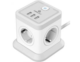 Сетевой фильтр с USB заряд. Cablexpert Tower TWR-4-U3-W-2 белый, 4 розетки, 10А, 3xUSB, 3.1А, 2м