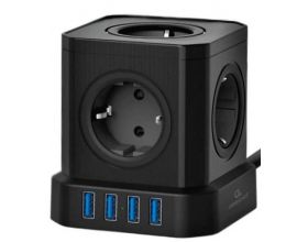 Сетевой фильтр с USB заряд. Cablexpert Tower TWR-5-U4-B-3 черный, 5розеток, 10А, 4хUSB, 3.1А, 3м