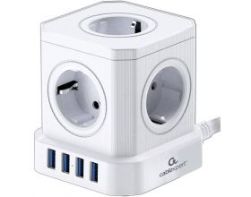Сетевой фильтр с USB заряд. Cablexpert Tower TWR-5-U4-W-3 белый, 5розеток, 10А, 4хUSB, 3.1А, 3м