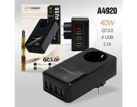 Сетевой адаптер H5010 4USB порт QC3.0 + 1 гнездо для розетки