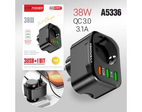 Сетевой фильтр NS2 3USB+1 розетка (QC3.0 + 5V/3,1A) 38W black