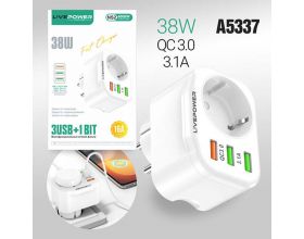 Сетевой фильтр NS2 3USB+1 розетка (QC3.0 + 5V/3,1A) 38W white