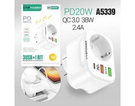 Сетевой фильтр NS3 3USB+1 розетка (QC3.0+PD20W) 38W white