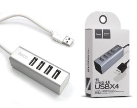 Разветвитель USB HUB 2.0 HOCO HB1 на 4 порта (серебро)