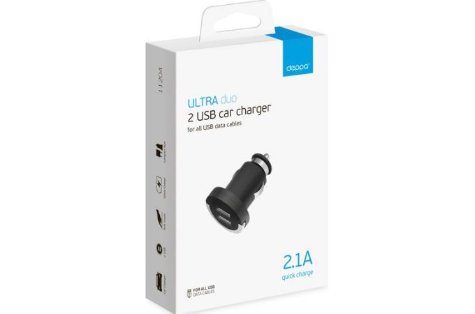 Автомобильное зарядное устройство АЗУ Deppa (11204) 2USB 2.1A (черный) Ultra