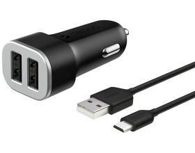 Автомобильное зарядное устройство АЗУ USB + кабель MicroUSB Deppa (11283) 2.4А (черный)