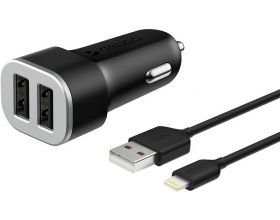 Автомобильное зарядное устройство АЗУ USB + кабель Lightning Deppa (11285) 2 USB 2.4А, MFI (черный)