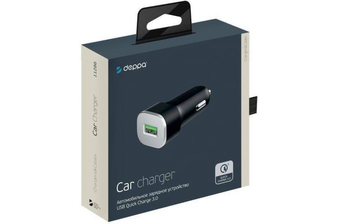 Автомобильное зарядное устройство АЗУ Deppa (11286) USB QC 3.0 (черный) Ultra