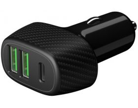 Автомобильное зарядное устройство АЗУ Deppa (11296) 2USB QC 3.0, USB-C PD, 42W, карбон, (черный)