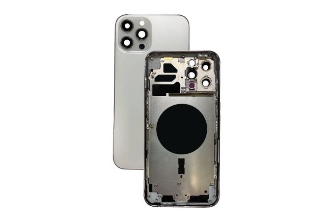 Корпус для iPhone 12 Pro (Silver/ белый) CE (литое стекло + магнит) Премиум