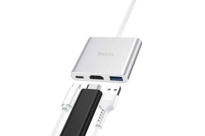 Разветвитель USB HUB Type-C (M) --> HDMI (F) + USB3.0 (F) + Type-C PD (F) HOCO HB14