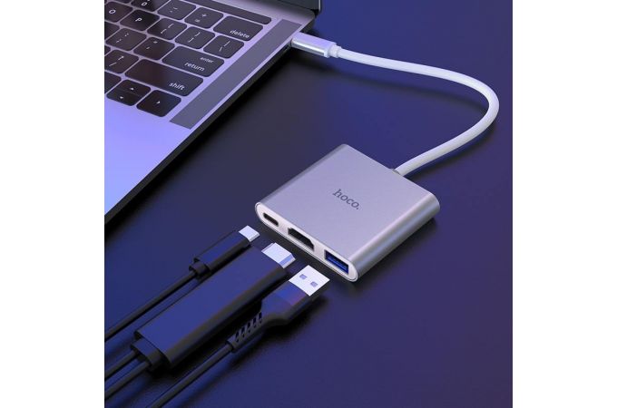 Разветвитель USB HUB Type-C (M) --> HDMI (F) + USB3.0 (F) + Type-C PD (F) HOCO HB14