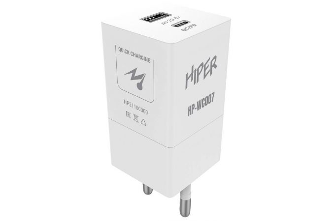 Сетевое зарядное устройство Hiper (HP-WC007) USB A + USB-C 20Вт PD/QC (белый)