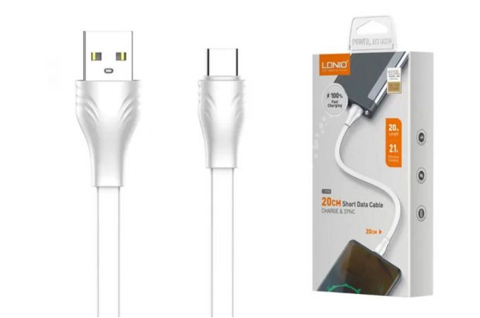 Кабель USB - USB Type-C LDNIO LS550/ 20 cm/ 2.4A/ медь: 60 жил/ Плоский/White (У)