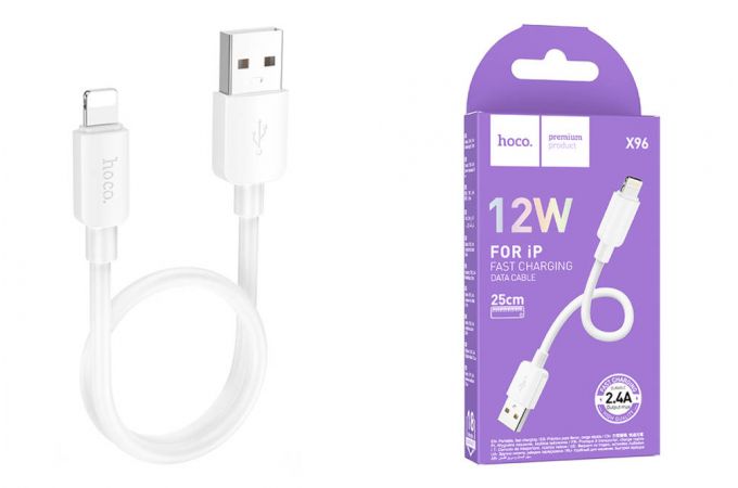 Кабель USB - Lightning HOCO X96, 2,4A (белый) 0.25м