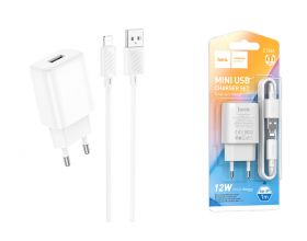 Сетевое зарядное устройство USB + кабель Lightning HOCO C134A 2400mAh (белый)