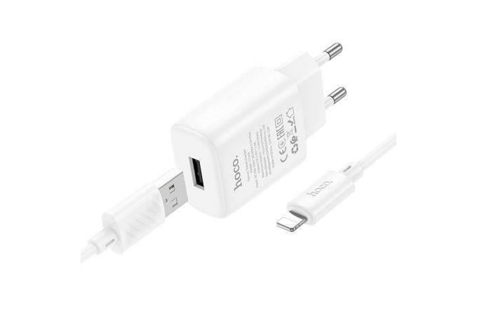 Сетевое зарядное устройство USB + кабель Lightning HOCO C134A 2400mAh (белый)