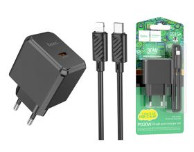 Сетевое зарядное устройство USB-C + кабель Lightning - Type-C HOCO CS15A charger PD30W  (черный)