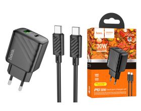 Сетевое зарядное устройство USB+USB-C + кабель Type-C-Type-C HOCO CS23A PD30W + QC3.0 (черный)