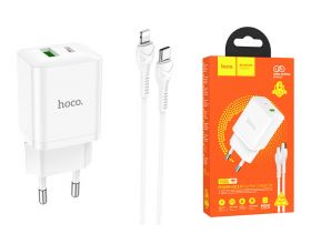 Сетевое зарядное устройство USB + USB-C + кабель Lightning-Type-C HOCO N28 PD20W+ QC 3.0 (белый)