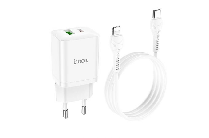 Сетевое зарядное устройство USB + USB-C + кабель Lightning-Type-C HOCO N28 PD20W+ QC 3.0 (черный)