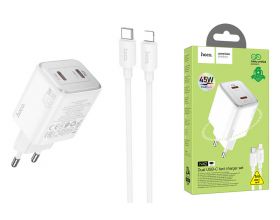 Сетевое зарядное устройство 2USB-С + кабель Lightning HOCO N42 PD45W (белый)